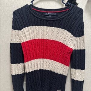 Tommy Hilfiger Women's Navy, Red & Cream Cable-Knit Crew Sweater
